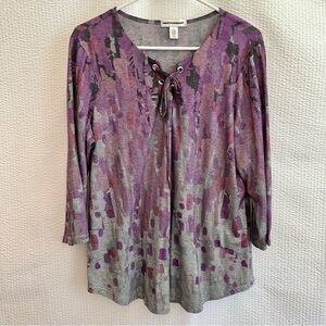 Christopher & Banks Women’s Purple Gray Long Sleeve Casual Top Size: Large